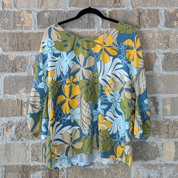 Hawaiian B-Dine Creations by Bernie Kaimiola Lightweight Floral Blouse XL - Picture 5 of 5